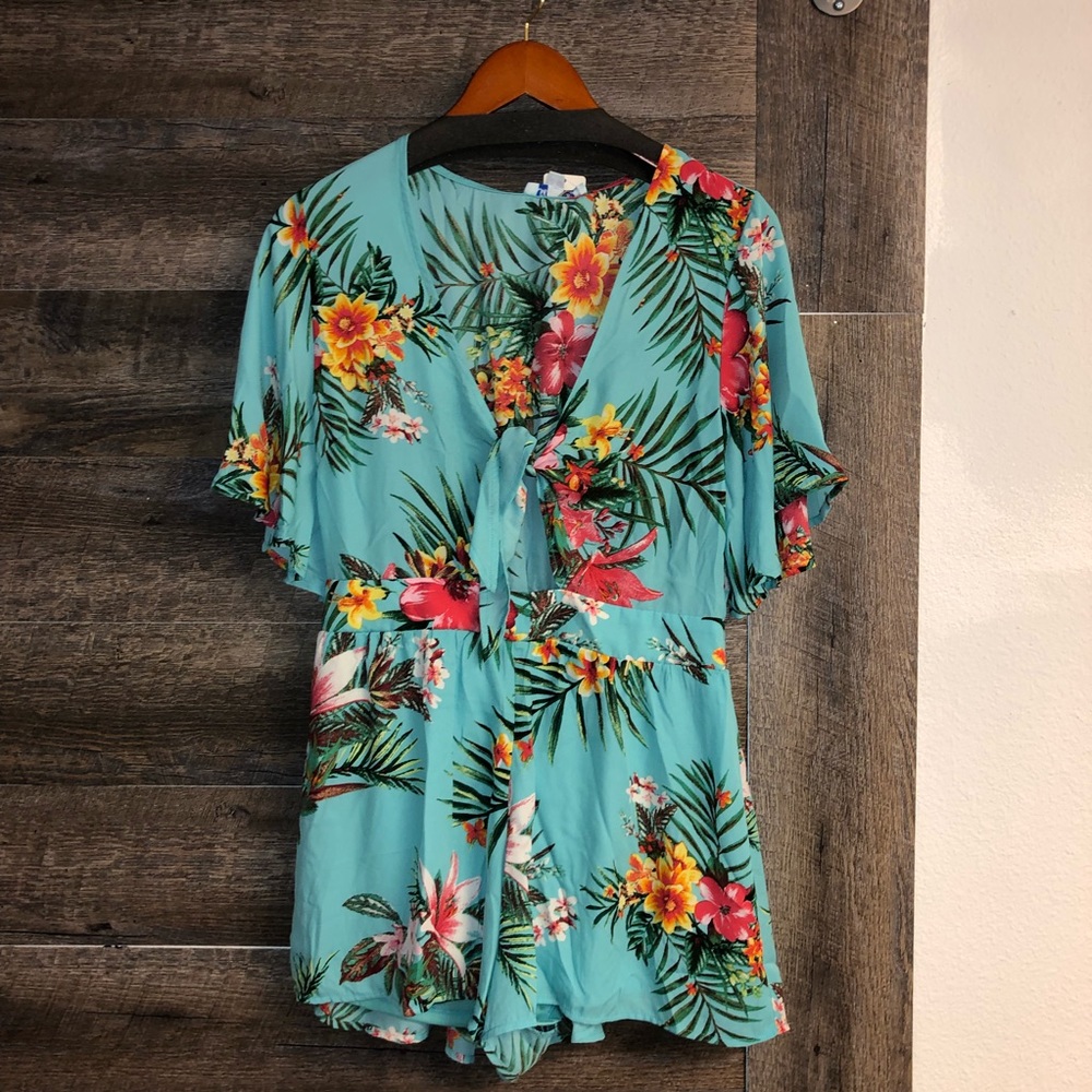 NWT Aqua Floral Romper